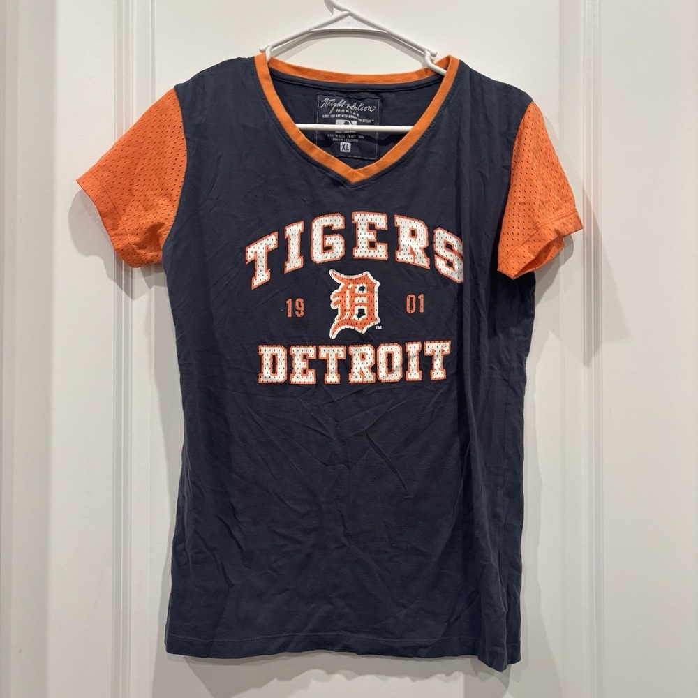 Wright&Ditson Womens XL Detroit Tigers Short Sleeve V Neck Net Sleeve T Shirt